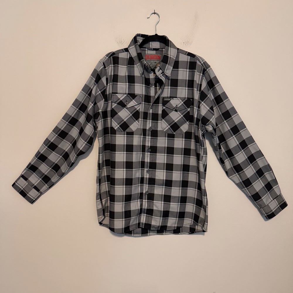 Dixxon The Tommy Flannel Large Black Gray White Plaid Button Up utility workwear